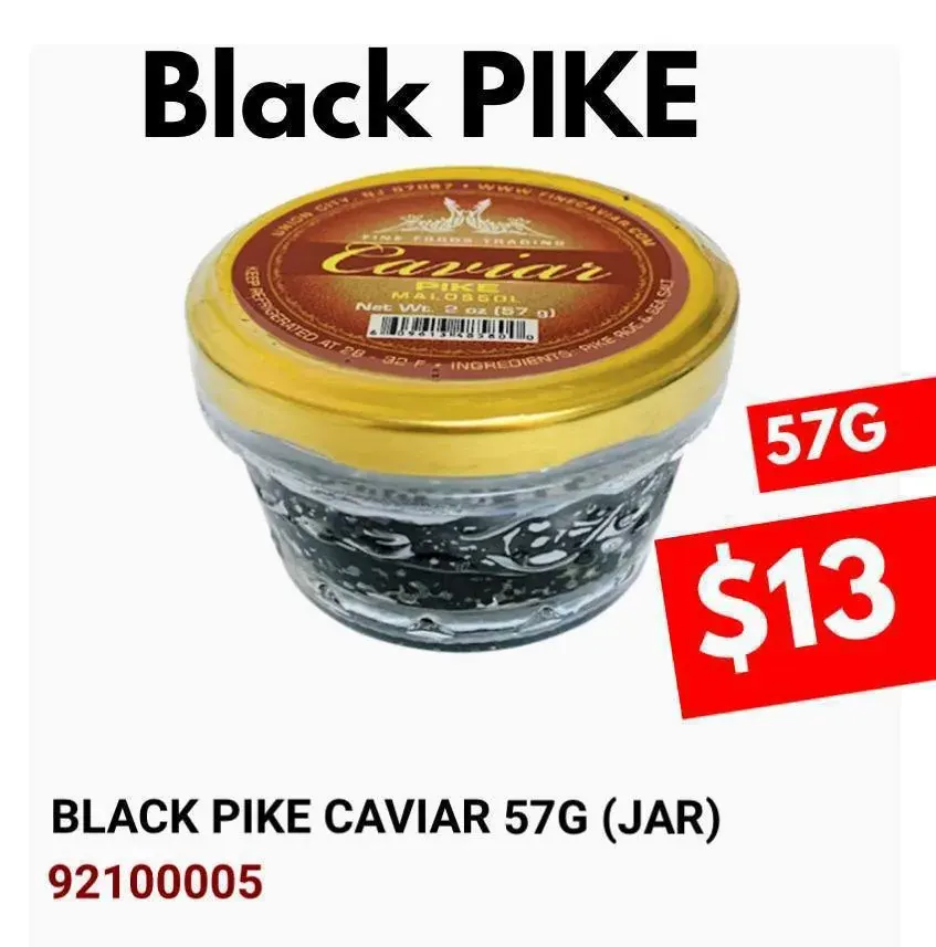 Банка икры Black Pike Caviar 57 г среди продуктов, доступных для заказа через Telegram
